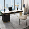 RUNNUP Stone top Computer Desk with 5 Drawers, Rectangular Home Computer Desk Writing Desk, Modern Executive Desk, Without Chairs, Black, 55" L x 23.5" W x 29.5" H
