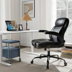 AnyGod Executive Leather Office Chair, Ergonomic Mid-Back Desk Chairs Comfy for Home Office with Flip-up Armrests, Lumbar Support, Adjustable Height and Swivel Rolling Wheels