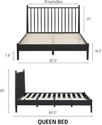 NTC Inno Wooden Bed Frame with Headboard, Solid Oak and Rubber Wood Foundation with Silent Slats and Wood Central Supports, 1000 Lb Capacity, Effortless Assembly, Queen - Burnt Black