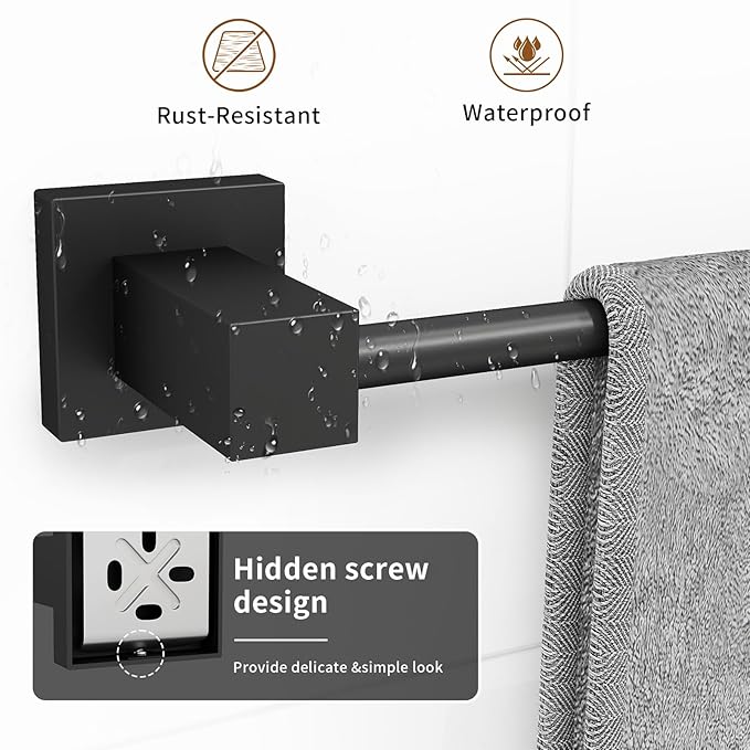 Matte Black Bathroom Accessories Set, 4 Pieces Bathroom Hardware Set with Towel Racks for Bathroom,16 Inch Towel Bar, Stainlless Steel Bathroom Set Wall Mounted