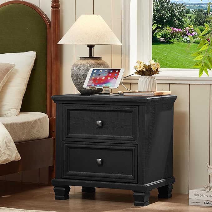 Farmhouse Bedroom Dresser and Nightstand Set of 4, 6 Drawer Tall & 5 Drawers Dresser & 2 Drawer Nightstand Set, Rustic Wood Bedroom Furniture Set for Livingroom, Hallway, Black