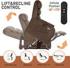 EONIX Dual Motor Lay Flat Power Lift Recliner Chair for Elderly, Chenille Fabric Electric Lift Chairs for Adults, 400lbs Heavy Duty Power Recliner with Heat Massage Charging Ports, Chenille Brown