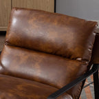 Mid-Century Accent Chair Set of 2, Comfy PU Leather Side Chair with Armrest, Upholstered Leisure Chair with Black Metal Frame for Living Room Bedroom Reception Room, Brown