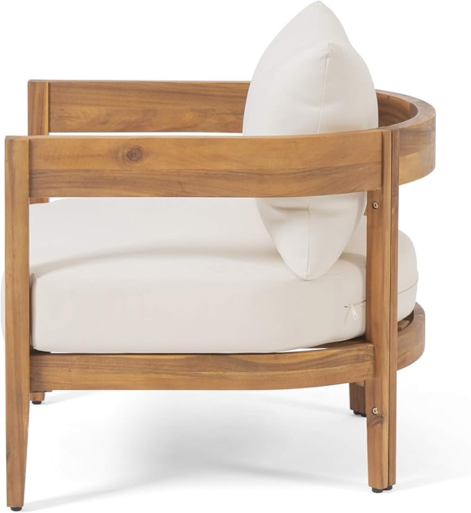 Christopher Knight Home 312395 Alfy Outdoor Club Chair with Cushions (Set of 2), Teak Finish, Beige