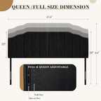 Upholstered Headboard Adjustable Height Queen/King Headboard Cream Velvet Tufted Modern Vertical Channel Design with Stepped Silhouette Top Edge(Black Queen)