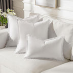 FUTEI Cream White Velvet Decorative Throw Pillow Covers 22x22 Set of 2,Soft Cozy Edge with Tassels Cushion Case,Boho Modern Home Decor for Couch Bed Living Room
