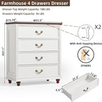 Bedroom Sets, 54" Wide 7 Drawers Dresser and 37" Tall 4 Drawers Dresser, Wooden 2 Piece Bedroom Furniture Set, Chest of Drawer for Bedroom, Home, Living Room, Hallway, White