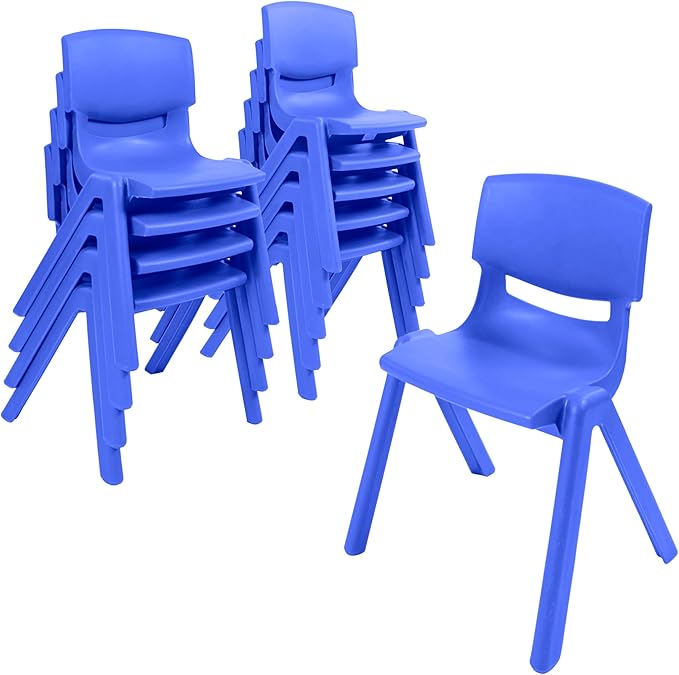 Stackable School Chairs, 12", Kids Furniture, Blue, 10-Pack