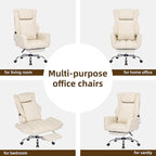 DYHOME Executive Office Chair with Massage and Footrest Heavy Duty Task Desk Swivel Ergonomic Chairs with Lumbar Support Wheels Flip-up Arms Adjustable Height,Leather Beige Computer Gaming Chairs
