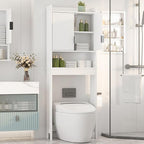Bathroom Over The Toilet Storage Cabinet,Farmhouse Over The Toilet Storage with 2 Wave-Pattern Doors and Open Storage Shelf,Space Saver Behind Toilet Bathroom Organizer for Restroom/Laundry