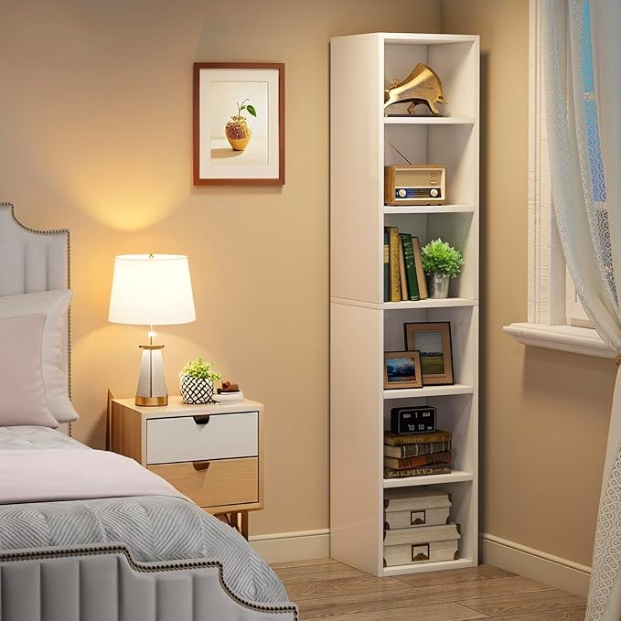 Tribesigns Modern White Narrow Bookshelf, 6 Tiers Tall Freestanding Corner Bookcase with Open Storage Shelves, 70.9" Display Storage Shelf Home Decor Furniture for Living Room, Bedroom, Home Office