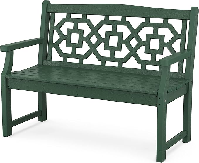 Martha Stewart Chinoiserie Garden Bench Green - 2-Person Outdoor Patio Bench - HDPE Dock Seating - Classic Decorative Backyard Furniture - 47.5" Wide Garden Seat for Porch, Deck & Lawn