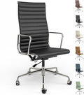 High Back Genuine Leather Ribbed Office Chair-Ergonomic Desk Chair with Aluminum Alloy Armrest & Frame, Swivel Silent Wheels & Tilt Function, Adjustable Height