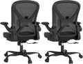 ZZH Ergonomic Office Chair Set of 2 with Adjustable Lumbar Support, Mesh Home Office Desk Chair with Wheels and Flip-up Arms, Black