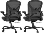 ZZH Ergonomic Office Chair Set of 2 with Adjustable Lumbar Support, Mesh Home Office Desk Chair with Wheels and Flip-up Arms, Black