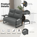 Faux Leather Loveseat, Upholstered Loveseat with Side Tray Table & Storage Pocket, Small Loveseat for Living Room, Modern 2 Seater Sofa Couch for Small Spaces, Bedroom, Gray