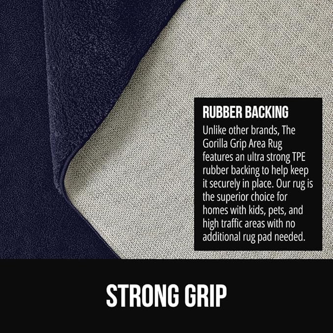 GORILLA GRIP Slip Resistant Soft Washable Stain Resistant Area Rug, Plush Thick Carpet for Nursery, Bedroom, Living Room, Non-Shedding Floor Rugs, Kid and Pet Friendly, Baby Home Decor, 4x6, Navy Blue