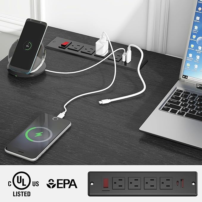 Vabches Farmhouse 47" Executive Desk, Computer Desks with Drawers and Storage Cabinet, Workstation Computer Desk for Home Office, Study.(Black).