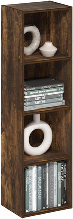 Furinno PASIR Book Shelf, 4-Tier Modern Bookshelf, Open Shelves Bookcase 9 x 12 x 42, for Living Room, Bedroom, Home Office, Amber Pine