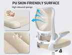 TRALT Ergonomic Office Chair - Desk Chair with Wave High Back Adjustable Lumbar Support Computer Chair - Gaming Chairs Mesh Backrest and PU Leather Seat for Home Reading Chairs to Adults(Beige)