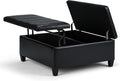 SIMPLIHOME Ellis 36 inch Wide Contemporary Square Coffee Table Storage Ottoman in Midnight Black Vegan Faux Leather, Assembled, For the Living Room and Bedroom