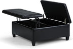 SIMPLIHOME Ellis 36 inch Wide Contemporary Square Coffee Table Storage Ottoman in Midnight Black Vegan Faux Leather, Assembled, For the Living Room and Bedroom