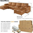 EASE MOOSE Oversized Modular Sectional Sofa,Leather Sectional Couch with Deep Seat,Extra Large U Shaped Couch,Faux Leather Material Sofa Modern Comfy Scratch Resistant,Brown