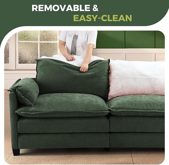 ELUCHANG 113" Modular Sectional Sofa, Comfy Cloud Couch, L Shaped Deep Seat Sofa Couches for Living Room, 4-Seater Modern Sofa with Movable Ottoman, DIY Combination - Chenille Olive Green