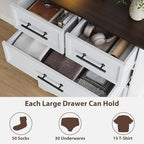 White Farmhouse Dresser for Bedroom, Modern 6 Chest of Drawers, 44" Tall Chest of Drawers w/Brushed Metal Handle, Wood Closet Organizers and Storage Cabinet for Bedroom, Living Room, Hallway