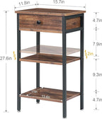 VECELO Tall End Table with Adjustable Shelf Night Stand with Drawer for Small Spaces,Living Room Bedroom, Brown,Set of 2