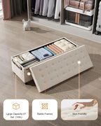 Velvet Storage Ottoman Bench, End of Bed Bench with Legs, Large Entryway Bench, Foot Rest Stool, Tea Table for Bedroom, Living Room, Loads 770 lb, 15.7"L x 43"W x 15.7"H, Cream White, UASND62W