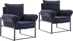 Xifan Modern Comfy Reclining Chair with 6 Angle Adjustable Backrest, Upholstered Accent Chair Fabric Living Room Lounge Chair for Reading Room - Dark Blue, Set of 2