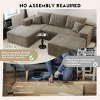 107.5" Cloud Sectional Couch with 1 Ottoman,Modern Modular Sofa with Deep Seat, Comfort U Shaped Sofa Couches for Living Room Bedroom Apartments,No Assembly Required, (Camel,Left Facing Chaise)