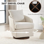CIMOTA Swivel Accent Chair, Modern Barrel Armchair with 360° Swivel Base and Pillow, Upholstered Fabric Club Chair for Living Room/Reading/Office, Beige