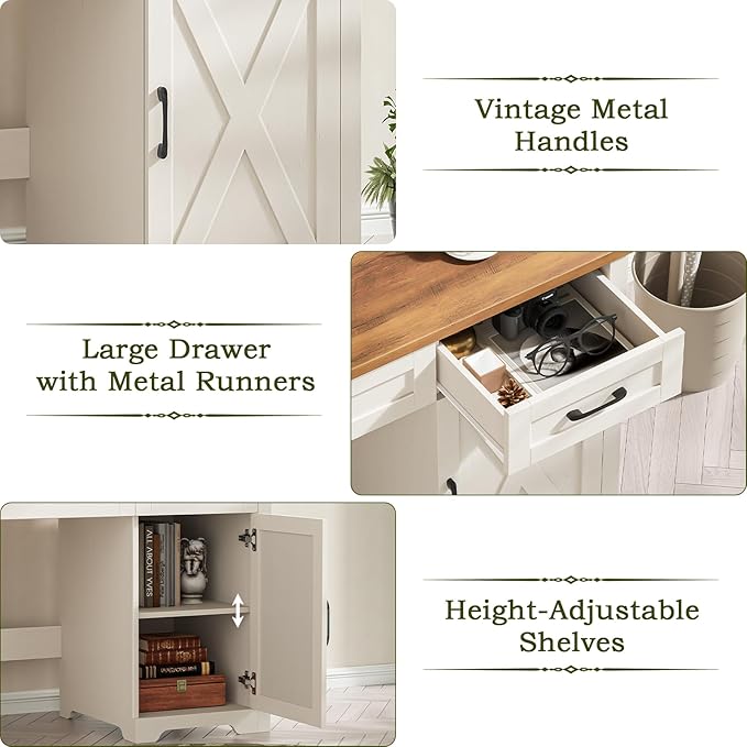 Vabches Farmhouse 51" Executive Desk,Computer Desk with Drawers and Storage Cabinet, Home Office Desk for Work and Study.