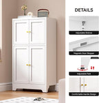 Bathroom Floor Storage Cabinet,Metal Accent Sideboard with 4 Doors and 2 Adjustable Shelves, Freestanding Bathroom Cabinets White Storage Organizer for Kitchen Pantry,Living Room,Hallway