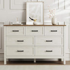 LYNSOM Farmhouse 7 Drawers Dresser for Bedroom, Wood Rustic Wide Chest of Drawers with Deep Drawers, Metal Handle, Storage Dressers Organizer for Entryway, Hallway, Antique White