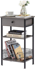 VECELO Tall Side End Table,Nightstands Shelf Storage Organizer with U-Shape Shlef Basket and Drawer for Telephone Entryway/Living Room/Bedroom/Kitchen,Small Spaces,Hemp Gray,27.5" H,1 Set
