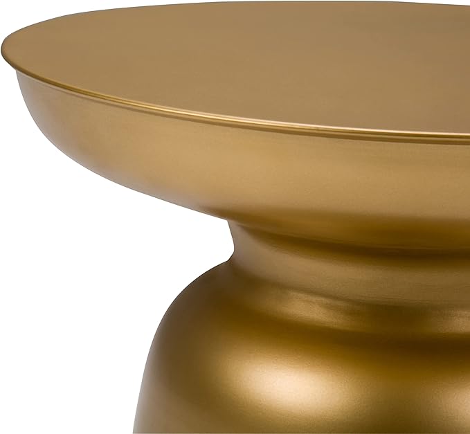 SIMPLIHOME Toby Metal Table - 17 inch Wide Solid Iron Drum Accent Table in Gold, Industrial Side or End Table for Living Room, Bedroom or Entryway with Sculptural Design, Assembled