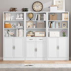 72'' Tall Bookcase with Doors, Adjustable Shelves, P2 MDF Construction, 32'' Wide Freestanding Cabinet with Metal Handles, Hidden Storage for Living Room, Bedroom, White