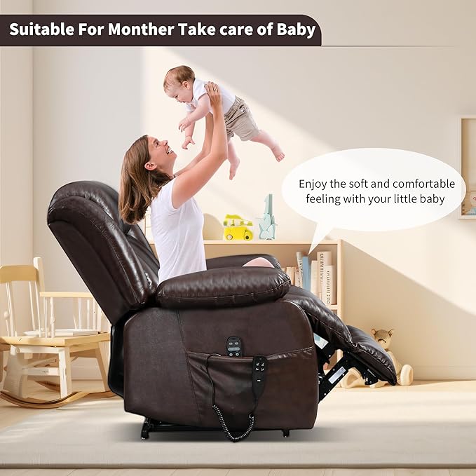 Recliner Chairs for Adults, Power Lift Chair for Elderly, Oversized Bedroom Chair with Massage&Heat, Leather Nursery Glider Chair for Living Room, Sofa Chair Home Theater Seating with Lumbar Support
