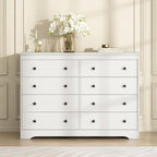 White Dresser for Bedroom, 8 Drawer Dresser with Large Drawers, 55 Inch Wide Wood Chest for Living Room, Hallway