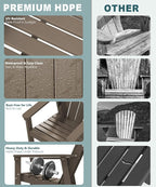 Adirondack Chair Set of 2, All Weather HDPE Fire Pit Chairs, Oversized Plastic Adirondack Chair for Outdoor, Balcony, Deck, Backyard, Patio, Garden, Poolside, Lawn Brown