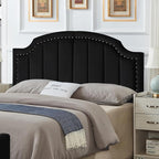 24KF Velvet Fabric Upholstered Queen/Full Headboard with Nail Trims,Modern Vertical Channel Design with Curved Headboard, 6052-Q-Black