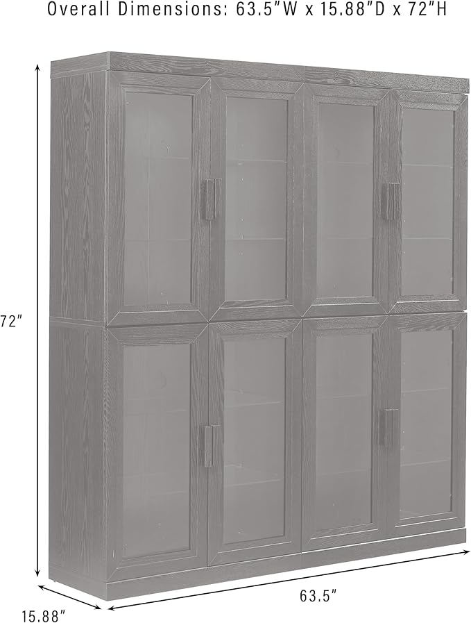 Crosley Furniture Essen 2-Piece Glass Door Kitchen Pantry Storage Cabinet Set, Living Room, Entryway, Black