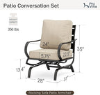 PHI VILLA Patio Conversation Set for 2, Deluxe Outdoor Patio Set with 2 C-Base Padded Sofa Chair
