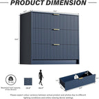 Navy Blue Dresser for Bedroom, Modern Dresser with 3 Drawers and Smooth Slides, Wide Chest of Drawers with Golden Handles for Bedroom, Living Room, Closet, 15.7" D x 31.5" W x 29.6" H