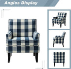 HULALA HOME Modern Accent Chairs Set of 2, Farmhouse High Back Buffalo Plaid Chairs with Wooden Legs & Nail Head Trim, Comfy Upholstered Armchairs for Living Room/Bedroom (Buffalo Navy)