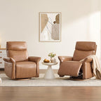 CHITA Genuine Leather Power Recliner Chair, Electric Triple-Motor Swivel Glider Nursery Rocking Chair with Adjustable Power Headrest and Lumbar Support, Solid Wood Base, Saddle Brown