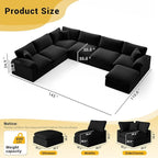 Cloud Modular Couch for Living Room,7 Seater U Shape Linen Blend Sofas,Modern Deep Seat Cloud Sofas,Convertible Comfort Down Filled Sectional Couches,Removable Washable Cushion Covers,Black